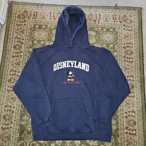 Vintage Disneyland Blue Pullover Hoodie Sweatshirt Men's Large Embroidered